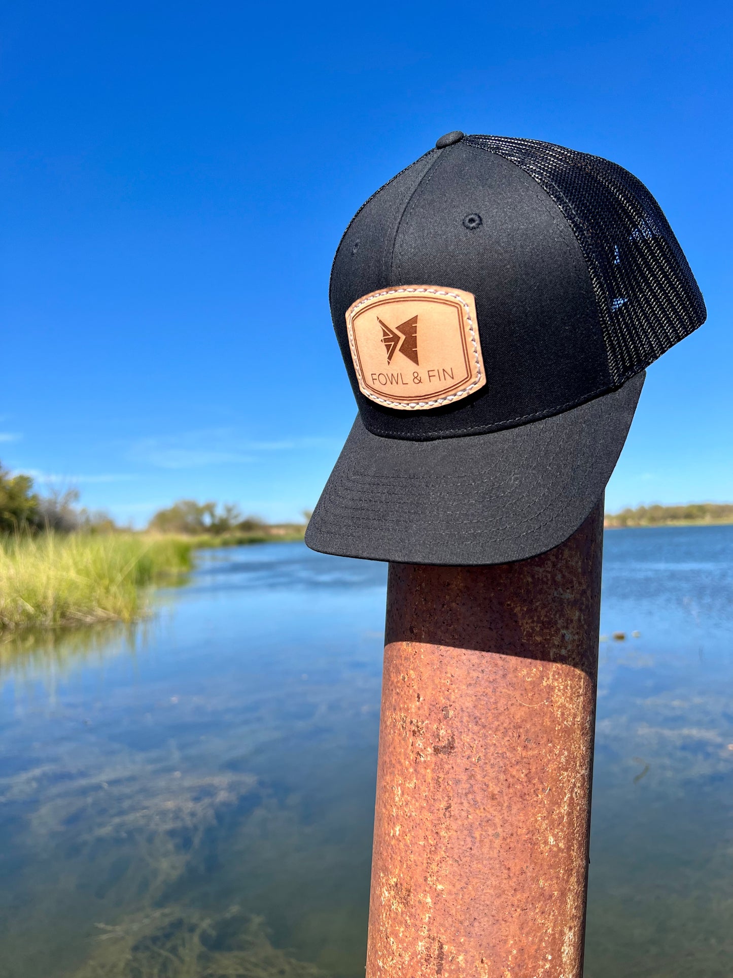 Leather Patch Hat - BLACK