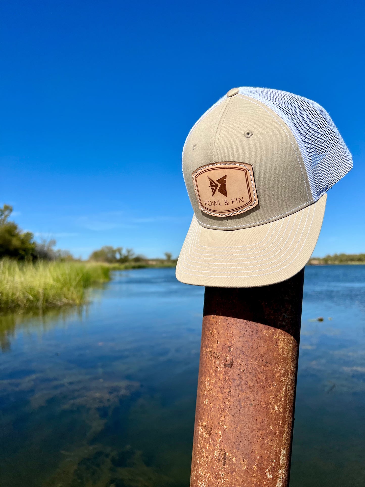 Leather Patch Hat - KHAKI/WHITE