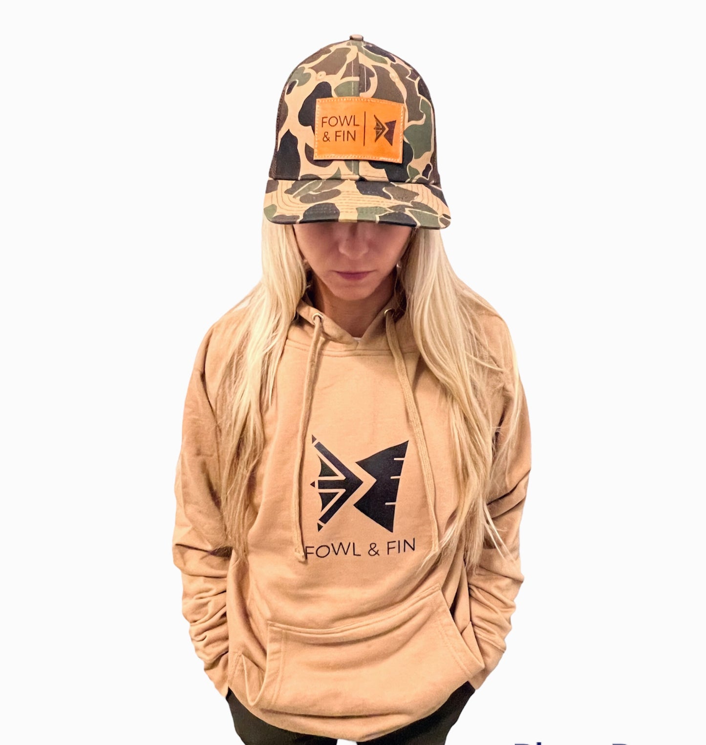 Duck Camo / Brown - Leather Patch Trucker Hat